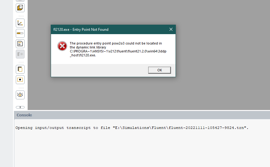 FLUENT Entry Point Error